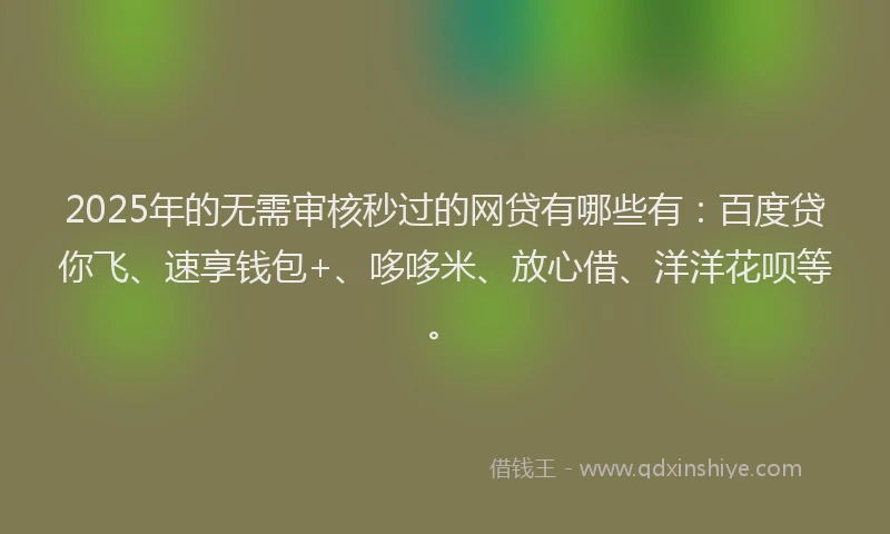 2025年的无需审核秒过的网贷有哪些有：百度贷你飞、速享钱包+、哆哆米、放心借、洋洋花呗等。