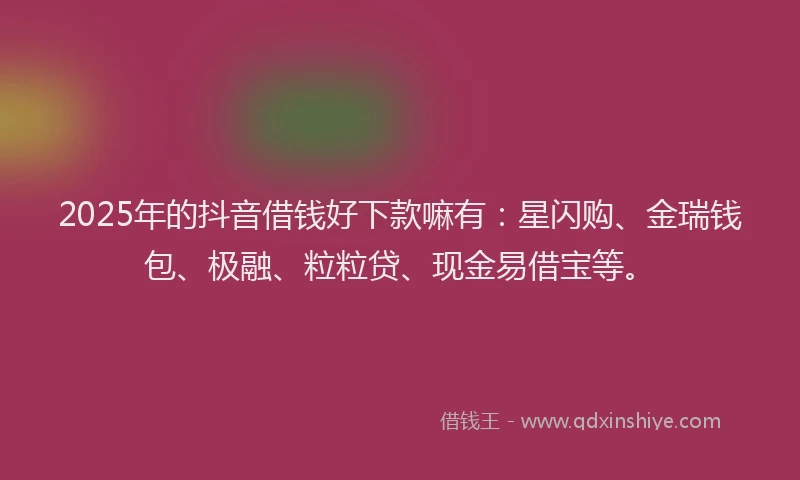 2025年的抖音借钱好下款嘛有：星闪购、金瑞钱包、极融、粒粒贷、现金易借宝等。