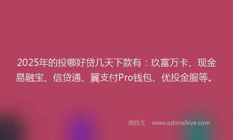 2025年的投哪好贷几天下款有：玖富万卡、现金易融宝、信贷通、翼支付Pro钱包、优投金服等。
