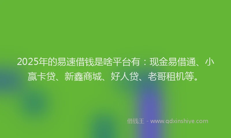 2025年的易速借钱是啥平台有：现金易借通、小赢卡贷、新鑫商城、好人贷、老哥租机等。