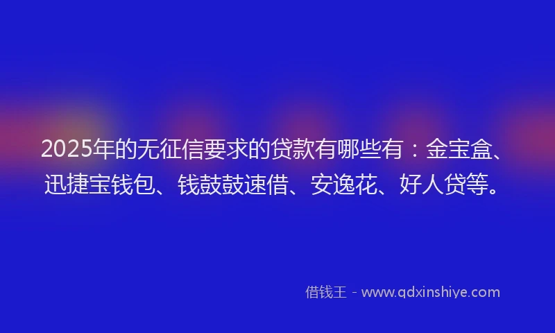 2025年的无征信要求的贷款有哪些有：金宝盒、迅捷宝钱包、钱鼓鼓速借、安逸花、好人贷等。