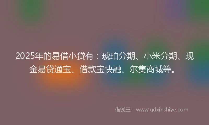 2025年的易借小贷有：琥珀分期、小米分期、现金易贷通宝、借款宝快融、尔集商城等。