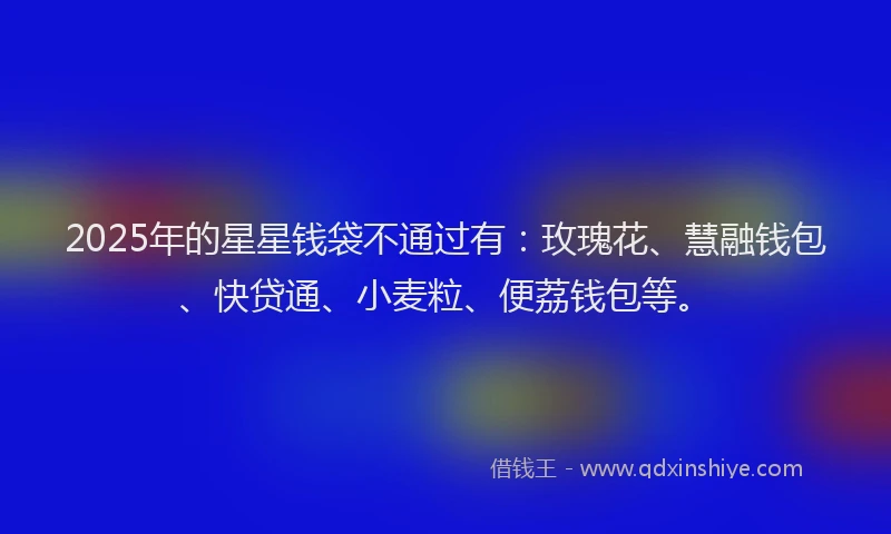 2025年的星星钱袋不通过有：玫瑰花、慧融钱包、快贷通、小麦粒、便荔钱包等。