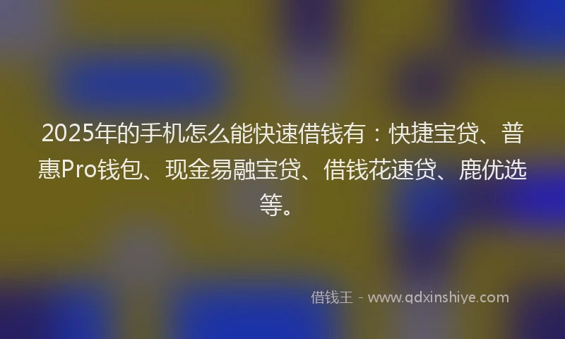 2025年的手机怎么能快速借钱有：快捷宝贷、普惠Pro钱包、现金易融宝贷、借钱花速贷、鹿优选等。