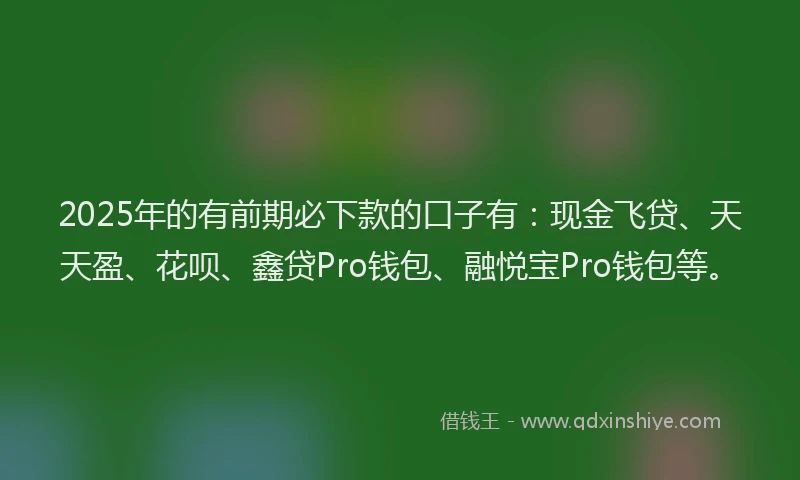 2025年的有前期必下款的口子有：现金飞贷、天天盈、花呗、鑫贷Pro钱包、融悦宝Pro钱包等。