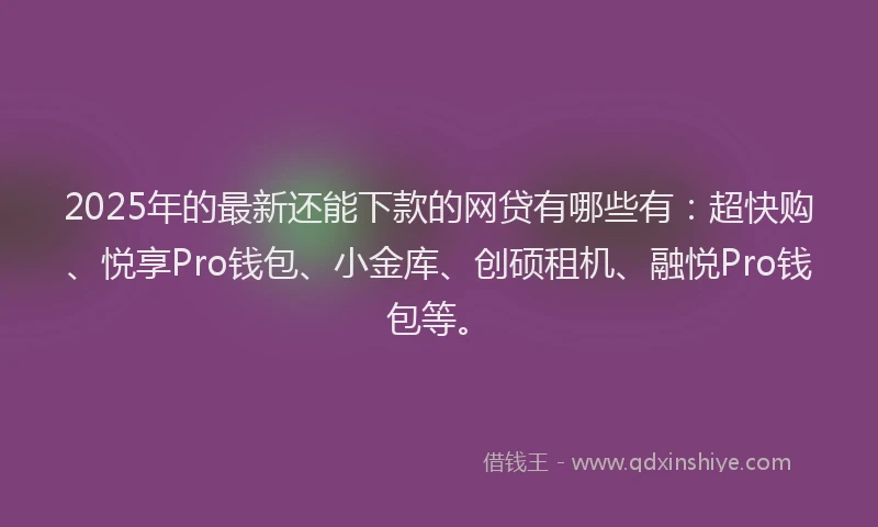 2025年的最新还能下款的网贷有哪些有：超快购、悦享Pro钱包、小金库、创硕租机、融悦Pro钱包等。