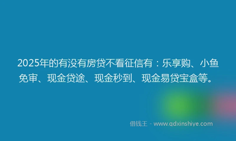 2025年的有没有房贷不看征信有：乐享购、小鱼免审、现金贷途、现金秒到、现金易贷宝盒等。