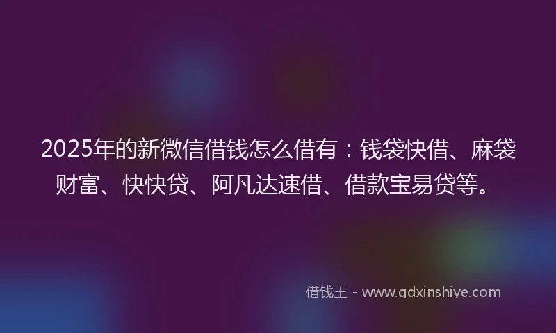 2025年的新微信借钱怎么借有：钱袋快借、麻袋财富、快快贷、阿凡达速借、借款宝易贷等。