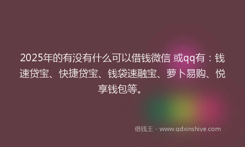 2025年的有没有什么可以借钱微信 或qq有：钱速贷宝、快捷贷宝、钱袋速融宝、萝卜易购、悦享钱包等。