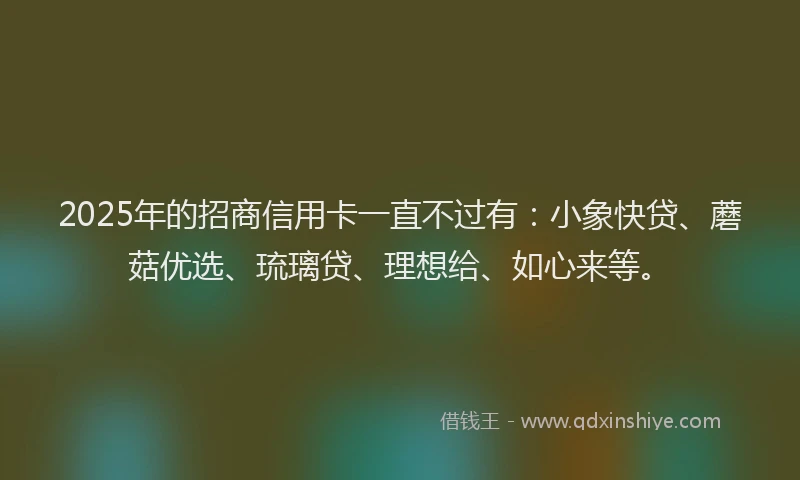 2025年的招商信用卡一直不过有：小象快贷、蘑菇优选、琉璃贷、理想给、如心来等。