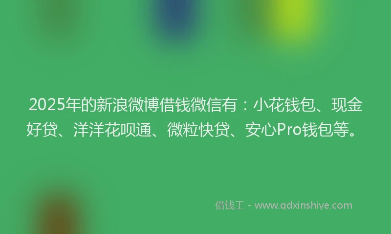 2025年的新浪微博借钱微信有：小花钱包、现金好贷、洋洋花呗通、微粒快贷、安心Pro钱包等。