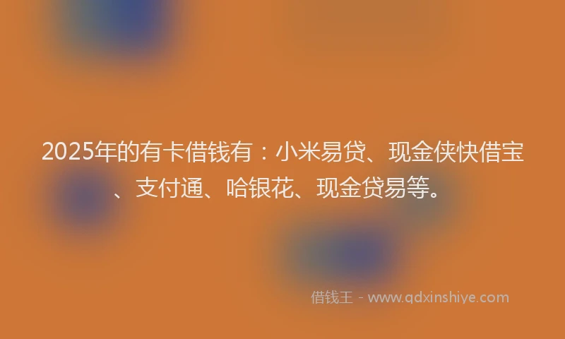 2025年的有卡借钱有：小米易贷、现金侠快借宝、支付通、哈银花、现金贷易等。