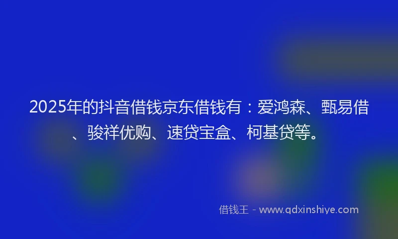 2025年的抖音借钱京东借钱有：爱鸿森、甄易借、骏祥优购、速贷宝盒、柯基贷等。