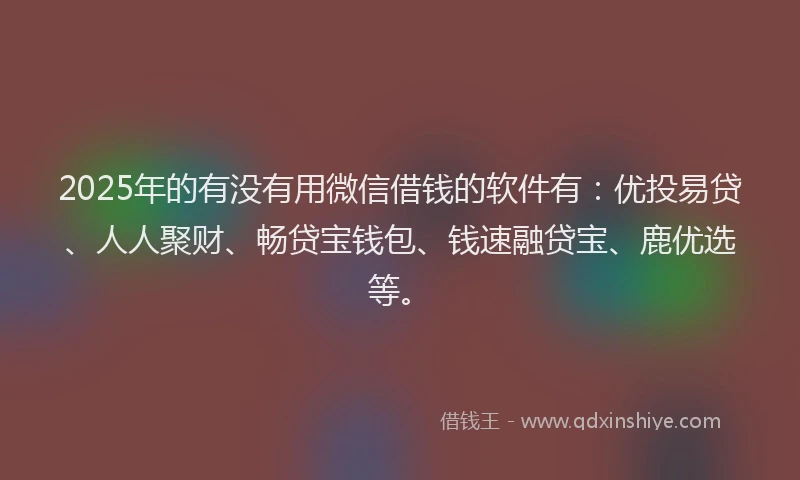 2025年的有没有用微信借钱的软件有：优投易贷、人人聚财、畅贷宝钱包、钱速融贷宝、鹿优选等。