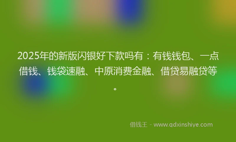 2025年的新版闪银好下款吗有：有钱钱包、一点借钱、钱袋速融、中原消费金融、借贷易融贷等。