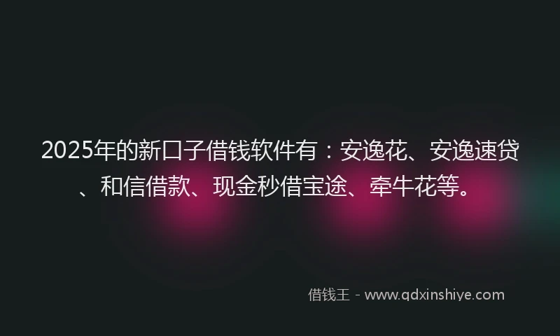 2025年的新口子借钱软件有：安逸花、安逸速贷、和信借款、现金秒借宝途、牵牛花等。