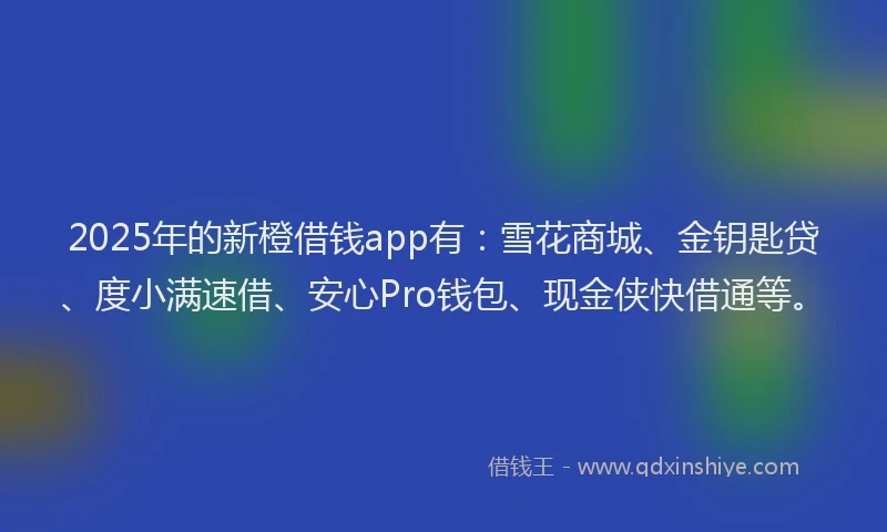 2025年的新橙借钱app有：雪花商城、金钥匙贷、度小满速借、安心Pro钱包、现金侠快借通等。
