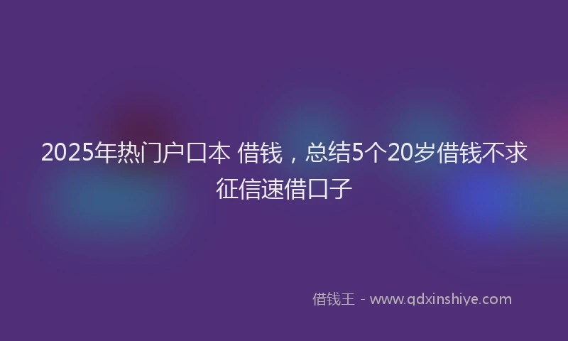 2025年热门户口本 借钱，总结5个20岁借钱不求征信速借口子