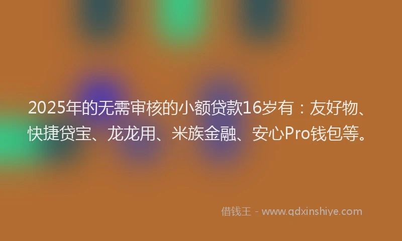 2025年的无需审核的小额贷款16岁有：友好物、快捷贷宝、龙龙用、米族金融、安心Pro钱包等。
