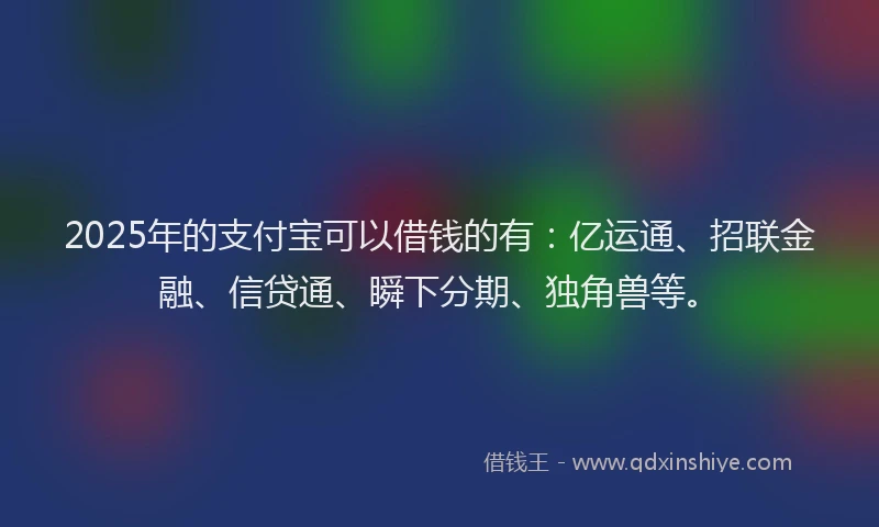 2025年的支付宝可以借钱的有：亿运通、招联金融、信贷通、瞬下分期、独角兽等。