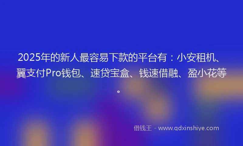 2025年的新人最容易下款的平台有：小安租机、翼支付Pro钱包、速贷宝盒、钱速借融、盈小花等。