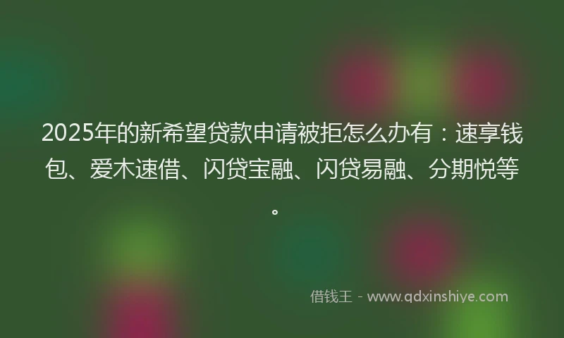2025年的新希望贷款申请被拒怎么办有：速享钱包、爱木速借、闪贷宝融、闪贷易融、分期悦等。