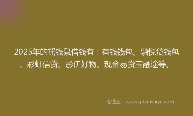 2025年的摇钱鼠借钱有：有钱钱包、融悦贷钱包、彩虹信贷、彤伊好物、现金易贷宝融途等。