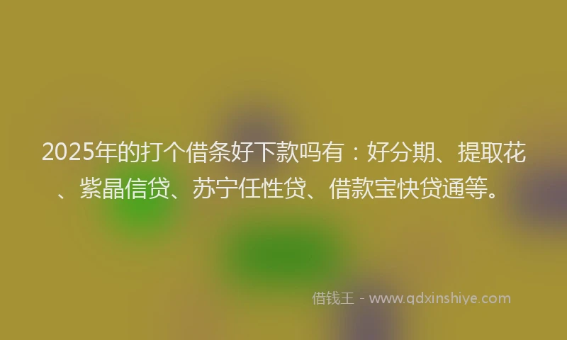 2025年的打个借条好下款吗有：好分期、提取花、紫晶信贷、苏宁任性贷、借款宝快贷通等。