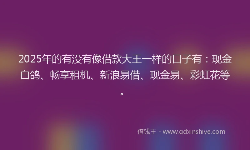 2025年的有没有像借款大王一样的口子有：现金白鸽、畅享租机、新浪易借、现金易、彩虹花等。
