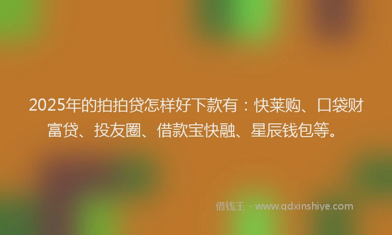 2025年的拍拍贷怎样好下款有：快莱购、口袋财富贷、投友圈、借款宝快融、星辰钱包等。