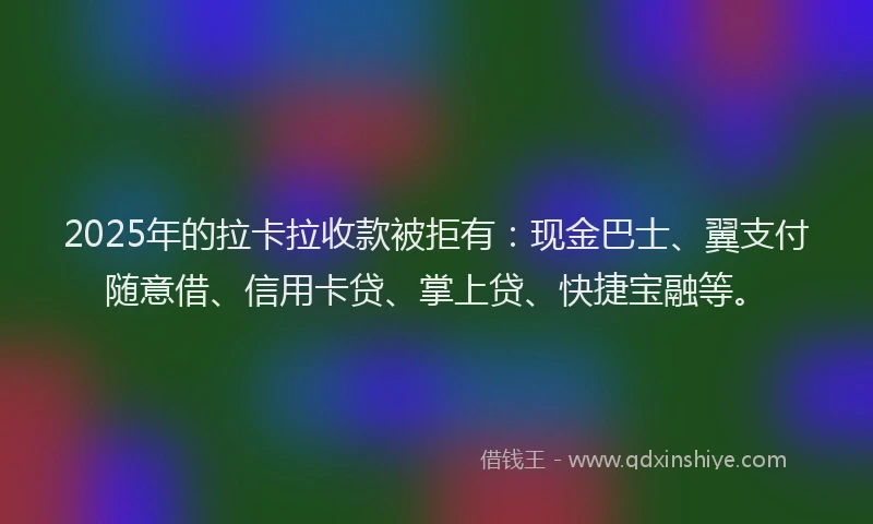 2025年的拉卡拉收款被拒有：现金巴士、翼支付随意借、信用卡贷、掌上贷、快捷宝融等。