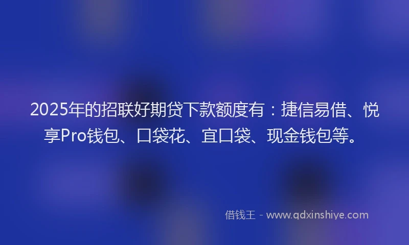 2025年的招联好期贷下款额度有：捷信易借、悦享Pro钱包、口袋花、宜口袋、现金钱包等。