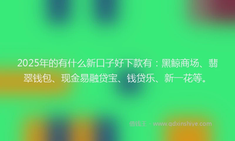 2025年的有什么新口子好下款有：黑鲸商场、翡翠钱包、现金易融贷宝、钱贷乐、新一花等。