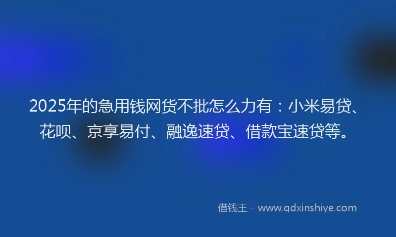 2025年的急用钱网货不批怎么力有：小米易贷、花呗、京享易付、融逸速贷、借款宝速贷等。