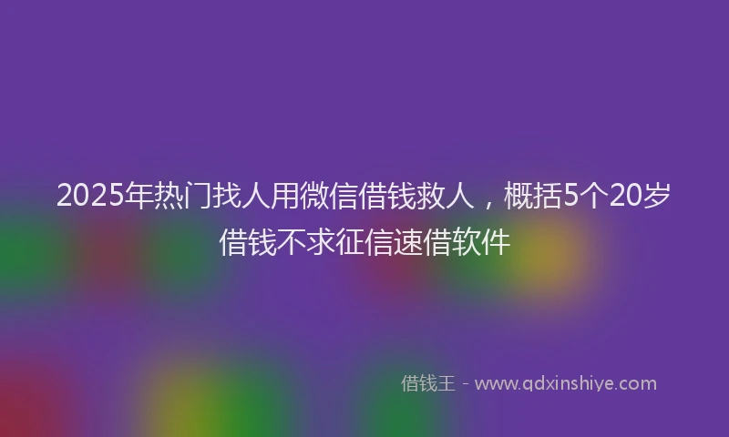 2025年热门找人用微信借钱救人，概括5个20岁借钱不求征信速借软件