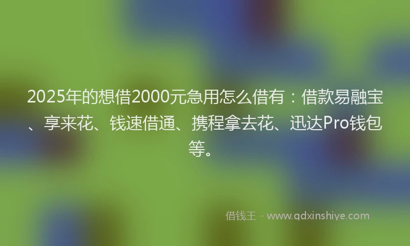2025年的想借2000元急用怎么借有：借款易融宝、享来花、钱速借通、携程拿去花、迅达Pro钱包等。