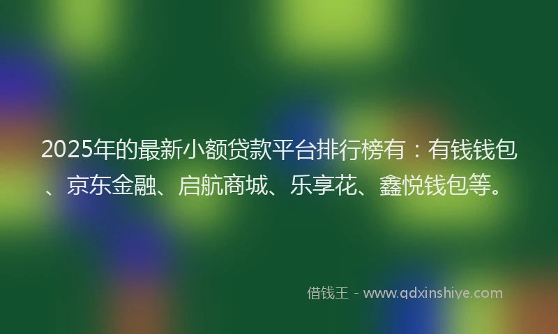 2025年的最新小额贷款平台排行榜有：有钱钱包、京东金融、启航商城、乐享花、鑫悦钱包等。