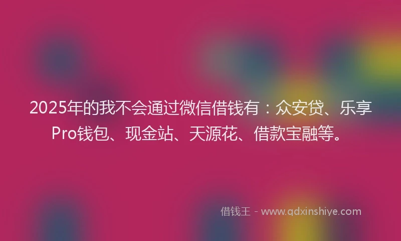 2025年的我不会通过微信借钱有：众安贷、乐享Pro钱包、现金站、天源花、借款宝融等。