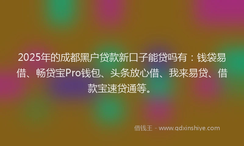 2025年的成都黑户贷款新口子能贷吗有：钱袋易借、畅贷宝Pro钱包、头条放心借、我来易贷、借款宝速贷通等。