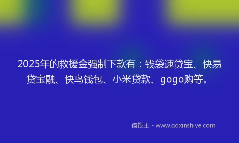 2025年的救援金强制下款有：钱袋速贷宝、快易贷宝融、快鸟钱包、小米贷款、gogo购等。