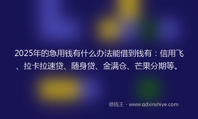 2025年的急用钱有什么办法能借到钱有：信用飞、拉卡拉速贷、随身贷、金满仓、芒果分期等。