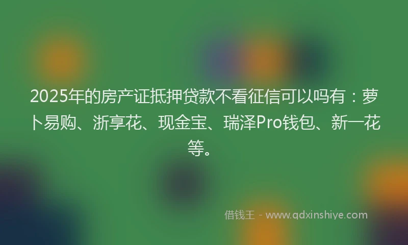 2025年的房产证抵押贷款不看征信可以吗有：萝卜易购、浙享花、现金宝、瑞泽Pro钱包、新一花等。