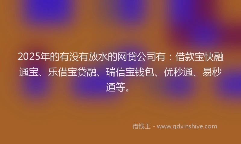 2025年的有没有放水的网贷公司有：借款宝快融通宝、乐借宝贷融、瑞信宝钱包、优秒通、易秒通等。