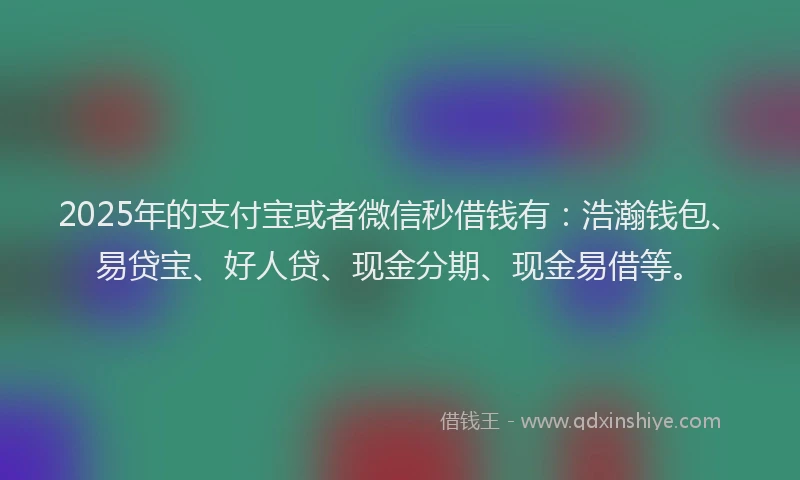 2025年的支付宝或者微信秒借钱有：浩瀚钱包、易贷宝、好人贷、现金分期、现金易借等。