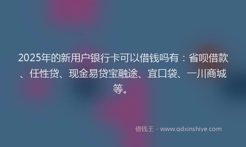 2025年的新用户银行卡可以借钱吗有：省呗借款、任性贷、现金易贷宝融途、宜口袋、一川商城等。