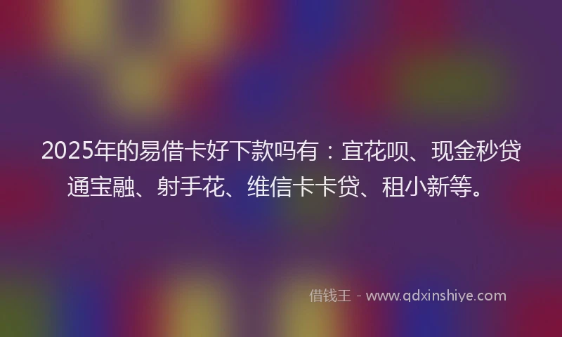 2025年的易借卡好下款吗有：宜花呗、现金秒贷通宝融、射手花、维信卡卡贷、租小新等。
