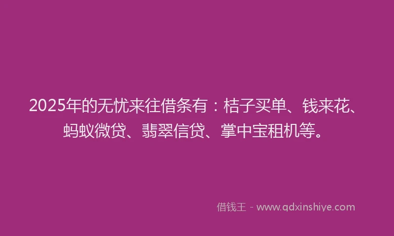 2025年的无忧来往借条有：桔子买单、钱来花、蚂蚁微贷、翡翠信贷、掌中宝租机等。