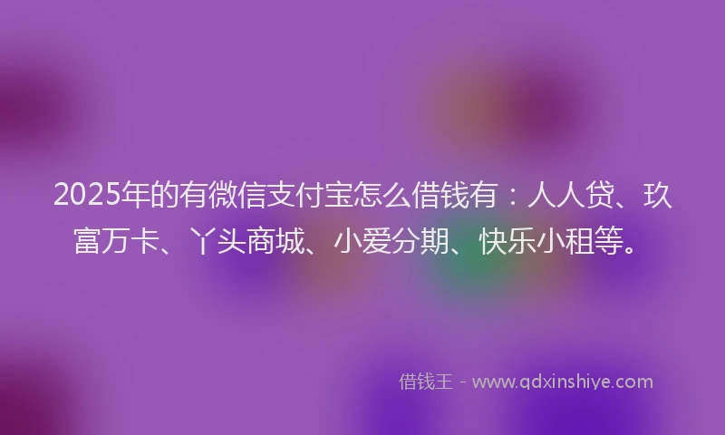 2025年的有微信支付宝怎么借钱有：人人贷、玖富万卡、丫头商城、小爱分期、快乐小租等。