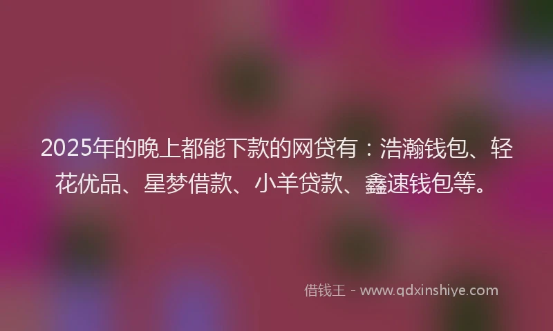 2025年的晚上都能下款的网贷有：浩瀚钱包、轻花优品、星梦借款、小羊贷款、鑫速钱包等。
