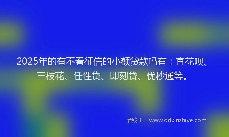 2025年的有不看征信的小额贷款吗有：宜花呗、三枝花、任性贷、即刻贷、优秒通等。
